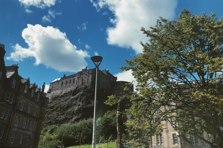 View of Edinburgh Castle from the Grassmarket area of town